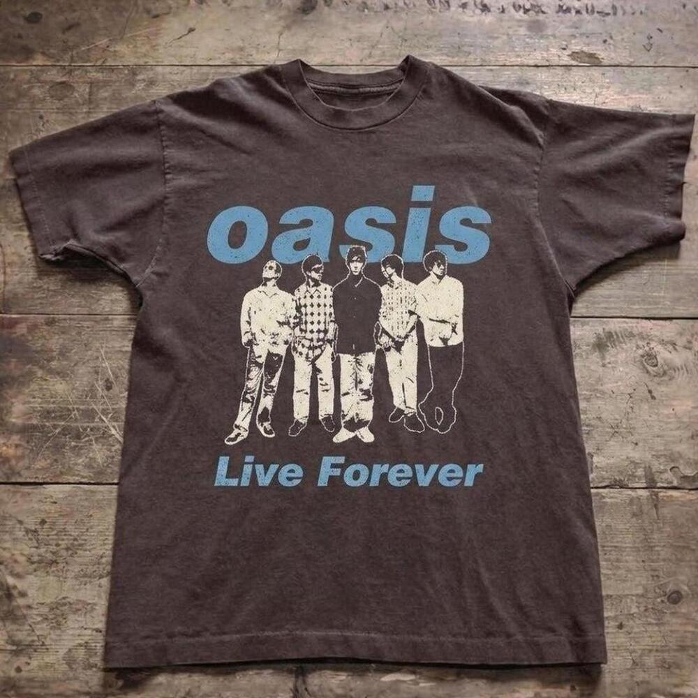 Gildan Brown T Shirt Oasis Live Forever Band Graphic Tee